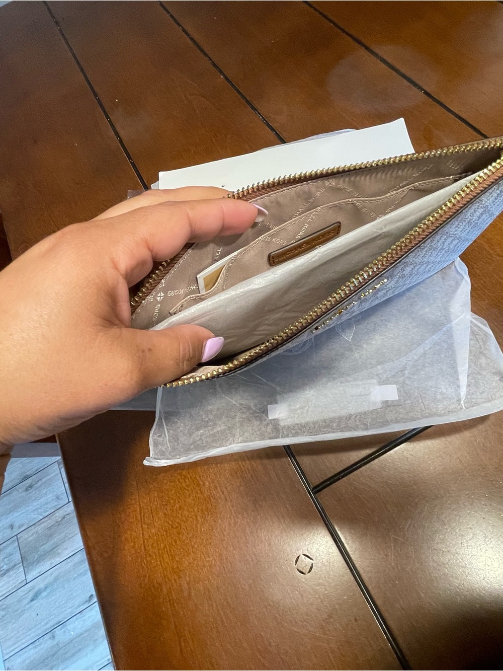Michael Kors Beige Wristlet with Gold-Tone Hardware